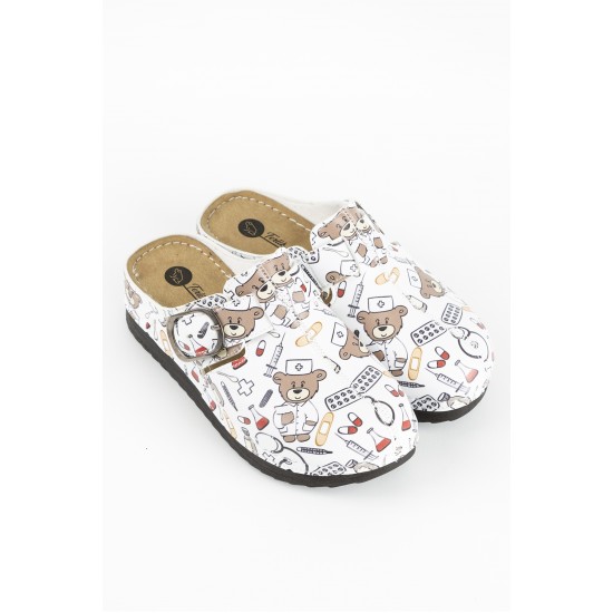 Anatomik Model Sabo Terlik Beyaz Ayıcık Desenli