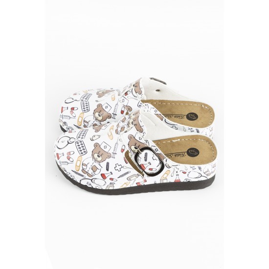 Anatomik Model Sabo Terlik Beyaz Ayıcık Desenli