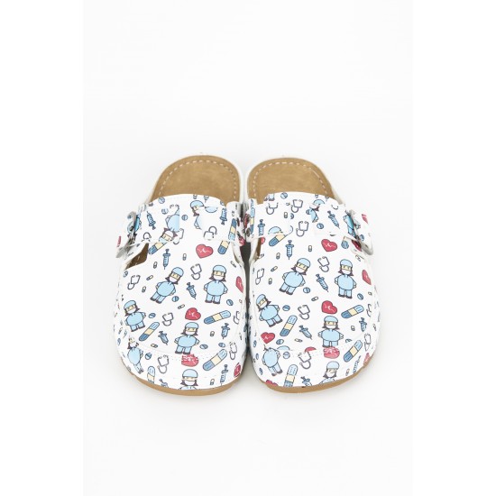 5 Nokta Anatomik Terlik Beyaz Hemşire Desenli Sabo 5 Nokta Anatomik Terlik Beyaz Hemşire Desenli Sabo