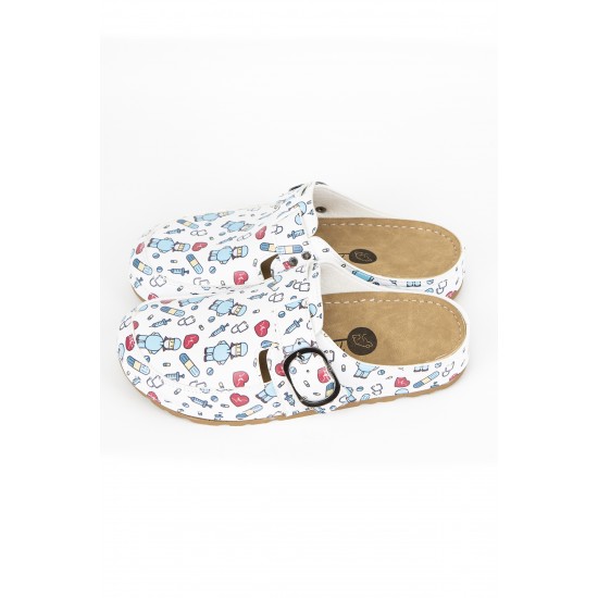 5 Nokta Anatomik Terlik Beyaz Hemşire Desenli Sabo 5 Nokta Anatomik Terlik Beyaz Hemşire Desenli Sabo