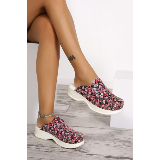 Çiçek Desenli Ortopedik Ortopedik Bayan Sabo Terlik