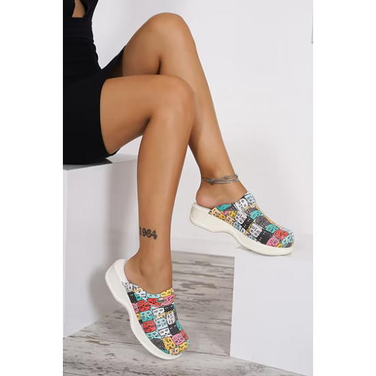 Kedi Desenli Ortopedik Ortopedik Bayan Sabo Terlik