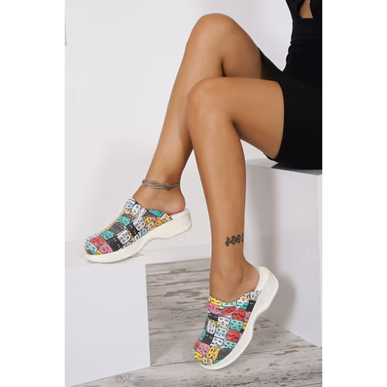 Kedi Desenli Ortopedik Ortopedik Bayan Sabo Terlik