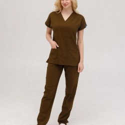 Haki Yeşili Likralı Forma Takım Flex Kumaş Scrubs 