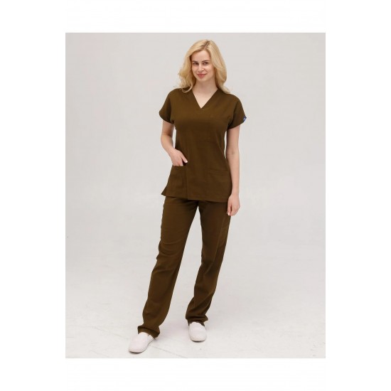 Haki Yeşili Likralı Forma Takım Flex Kumaş Scrubs