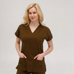 Haki Yeşili Likralı Forma Takım Flex Kumaş Scrubs 