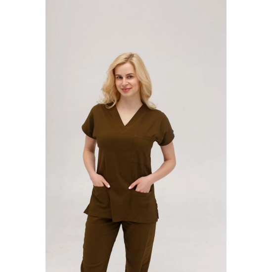 Haki Yeşili Likralı Forma Takım Flex Kumaş Scrubs