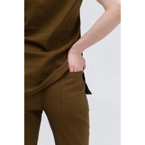 Haki Yeşili Likralı Forma Takım Flex Kumaş Scrubs