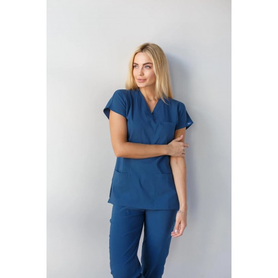 İndigo Mavi Likralı Forma Takım Flex Kumaş Scrubs