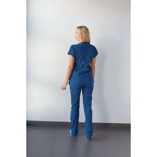 İndigo Mavi Likralı Forma Takım Flex Kumaş Scrubs