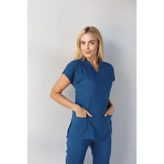 İndigo Mavi Likralı Forma Takım Flex Kumaş Scrubs