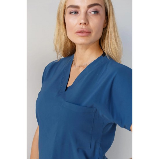 İndigo Mavi Likralı Forma Takım Flex Kumaş Scrubs