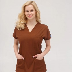 Kahverengi Likralı Forma Takım Flex Kumaş Scrubs 