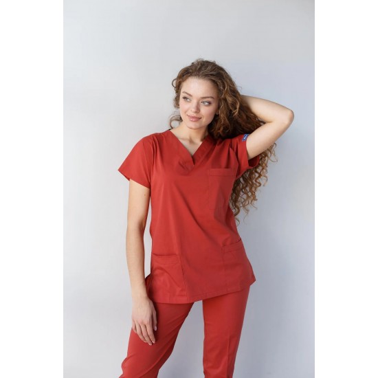 Kiremit Likralı Forma Takım Flex Kumaş Scrubs