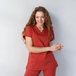 Kiremit Likralı Forma Takım Flex Kumaş Scrubs 