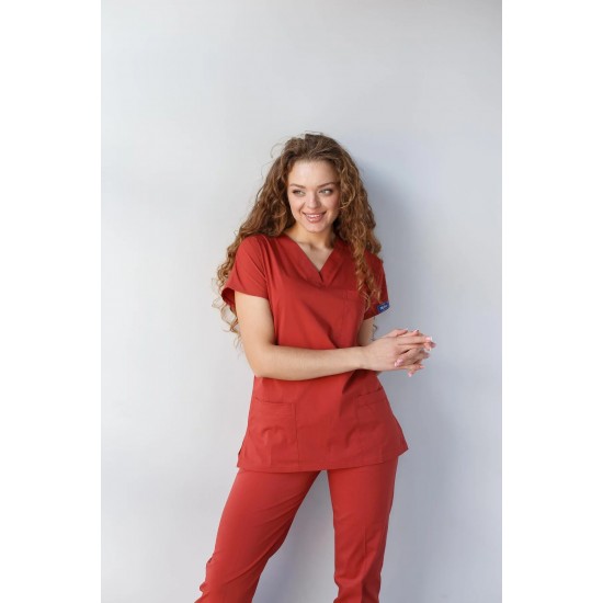 Kiremit Likralı Forma Takım Flex Kumaş Scrubs