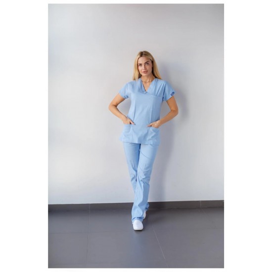 Açık Mavi Likralı Forma Takım Flex Kumaş Scrubs