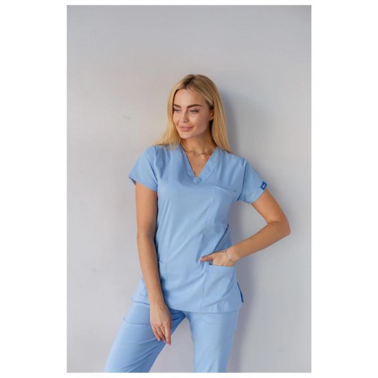 Açık Mavi Likralı Forma Takım Flex Kumaş Scrubs