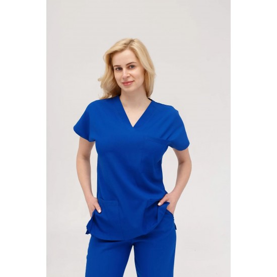 Saks Mavi Likralı Forma Takım Flex Kumaş Scrubs