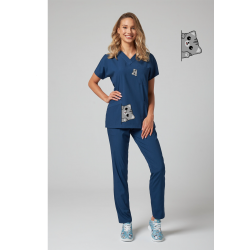 Kedi Baskılı Likralı (Esnek) Greys (Yarasa Kol) Cerrahi Takım