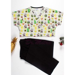 Krem Panda Avokado Desen Likralı Greys Cerrahi Takım