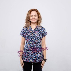 Lacivert Kalp Desenli Likralı Greys Cerrahi Takım