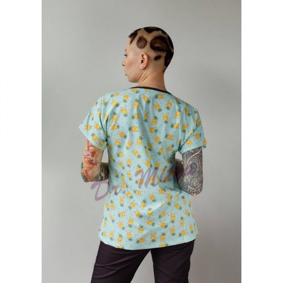 Ananas Desenli Likralı (Esnek) Greys (Yarasa Kol) Cerrahi Takım