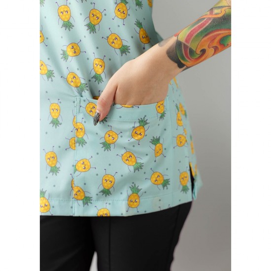 Ananas Desenli Likralı (Esnek) Greys (Yarasa Kol) Cerrahi Takım