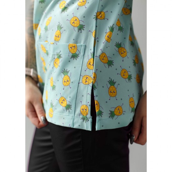 Ananas Desenli Likralı (Esnek) Greys (Yarasa Kol) Cerrahi Takım