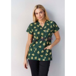 Yeşil Avokado Desenli Likralı (Esnek) Greys (Yarasa Kol) Cerrahi Takım