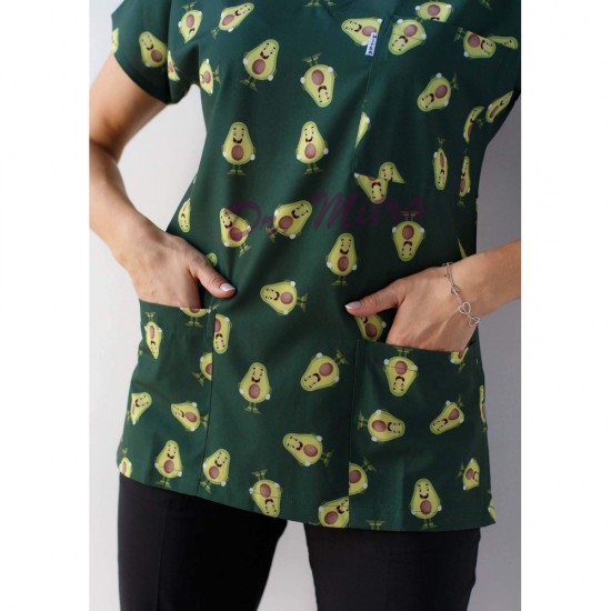 Yeşil Avokado Desenli Likralı (Esnek) Greys (Yarasa Kol) Cerrahi Takım