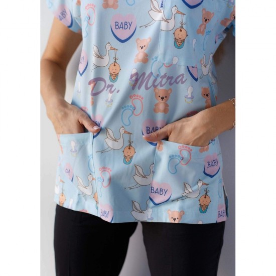 Ebe Desenli Likralı (Esnek) Greys (Yarasa Kol) Cerrahi Takım