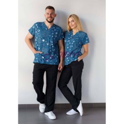 Tek Üst Güneş Ay Desenli Likralı (Esnek) Greys (Yarasa Kol) Cerrahi Takım