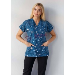 Tek Üst Güneş Ay Desenli Likralı (Esnek) Greys (Yarasa Kol) Cerrahi Takım