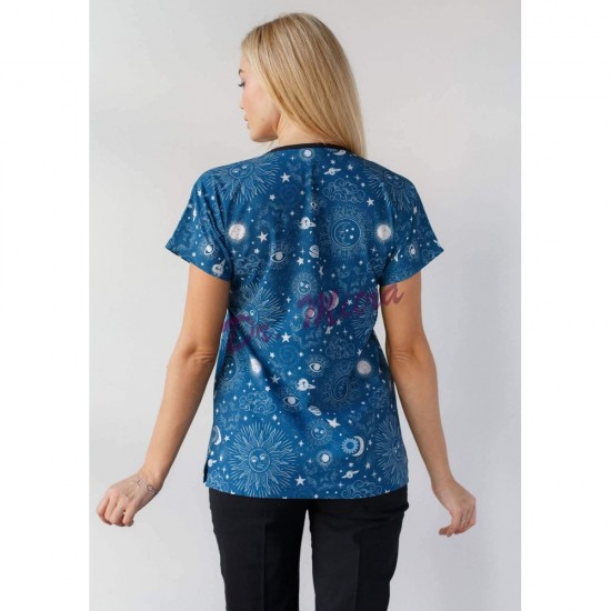 Tek Üst Güneş Ay Desenli Likralı (Esnek) Greys (Yarasa Kol) Cerrahi Takım