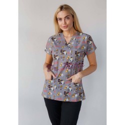 Gri Radyoloji Desenli Likralı (Esnek) Greys (Yarasa Kol) Cerrahi Takım