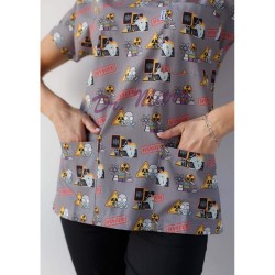 Gri Radyoloji Desenli Likralı (Esnek) Greys (Yarasa Kol) Cerrahi Takım