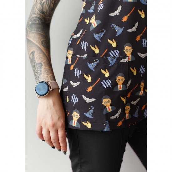 Harry Potter Desenli Likralı (Esnek) Greys (Yarasa Kol) Cerrahi Takım