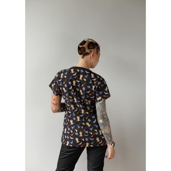 Harry Potter Desenli Likralı (Esnek) Greys (Yarasa Kol) Cerrahi Takım