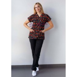 Yılbaşı Desenli Likralı (Esnek) Greys (Yarasa Kol) Cerrahi Takım