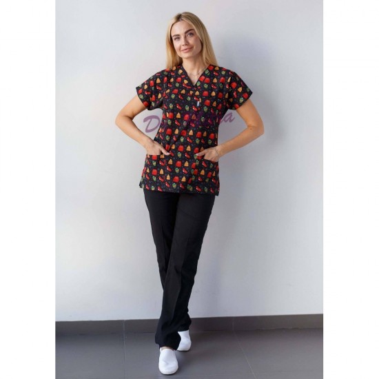 Yılbaşı Desenli Likralı (Esnek) Greys (Yarasa Kol) Cerrahi Takım