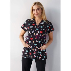 Siyah Maske Desenli Likralı (Esnek) Greys (Yarasa Kol) Cerrahi Takım