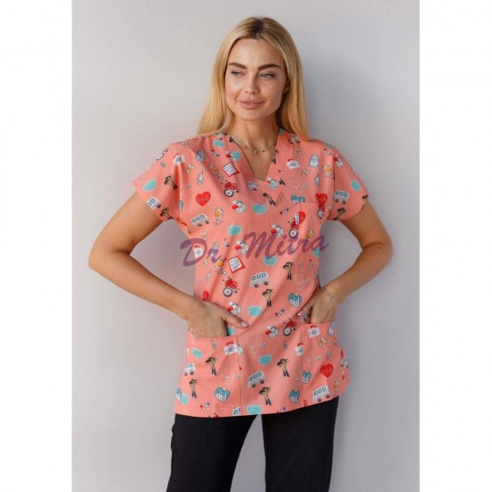 Somon Maske Desenli Likralı Greys Cerrahi Takım