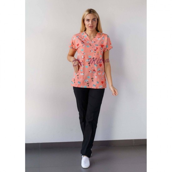 Somon Maske Desenli Likralı Greys Cerrahi Takım