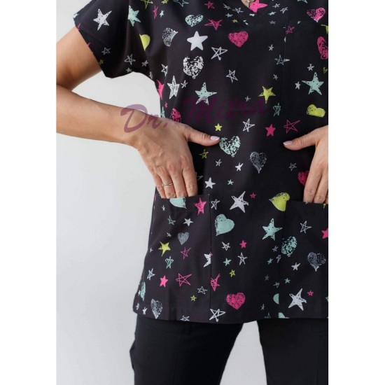 Kalp Yıldız Desenli Likralı Greys Cerrahi Takım