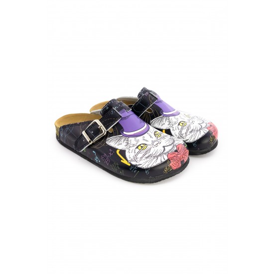 Mantar Taban Siyah Çizmeli Kedi Desenli Ortopedik Sabo Terlik