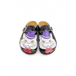 Mantar Taban Siyah Çizmeli Kedi Desenli Ortopedik Sabo Terlik