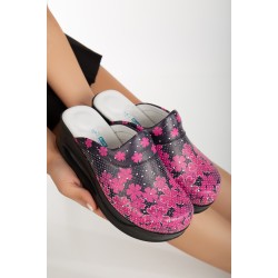 2026 Kadın Siyah Çiçek Desenli Ortopedik Airmax Sabo Terlik