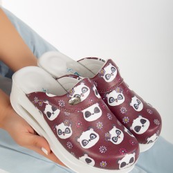 2025 Kadın Bordo Panda Desenli Ortopedik Airmax Sabo Terlik