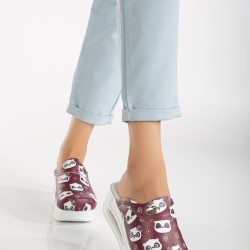 2025 Kadın Bordo Panda Desenli Ortopedik Airmax Sabo Terlik